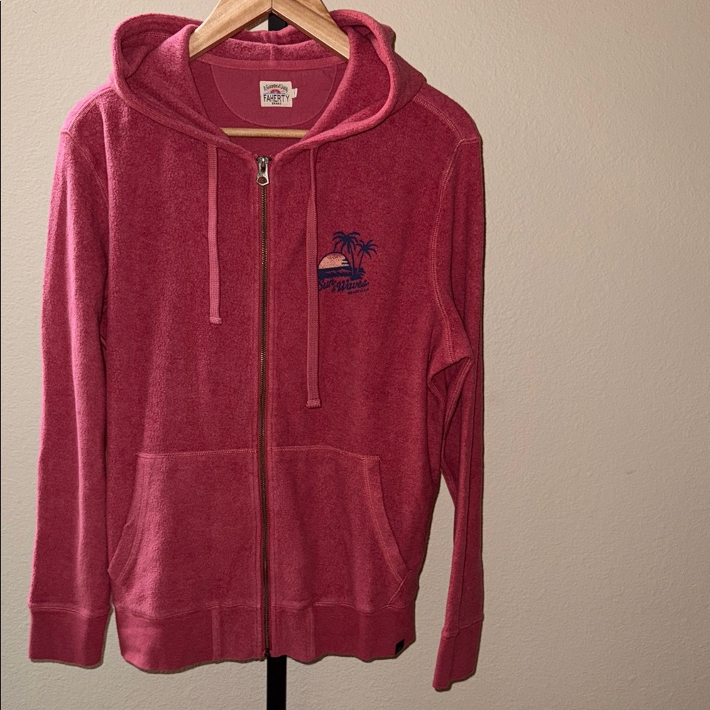 Rare HTF Faherty Soft Light Fleece Hoodie Sweatshirt Sun & Waves Red Men’s Sz M